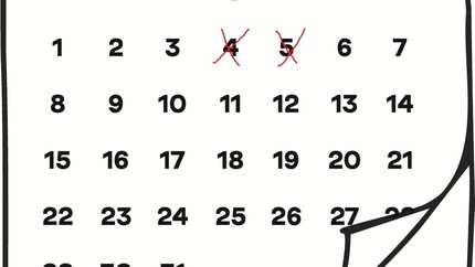 illustratie van een kalender met de data van 4 en 5 mei doorgestreept
